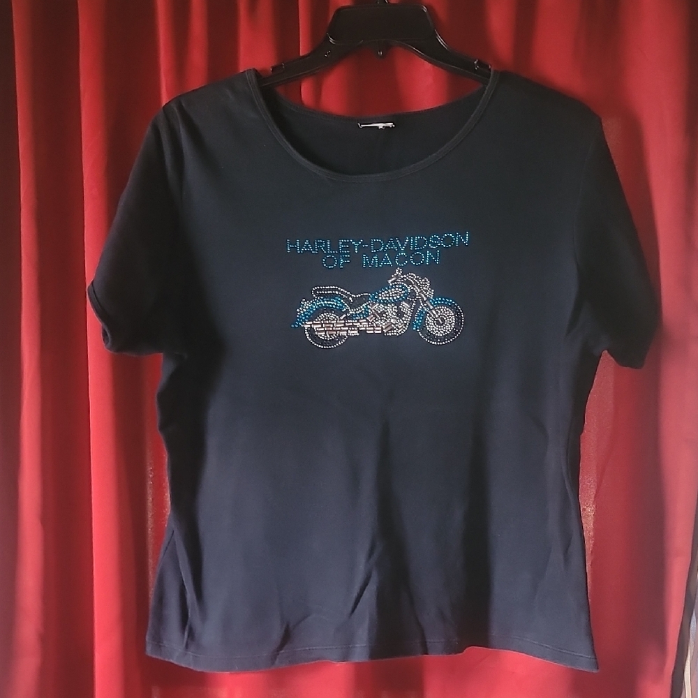 Harley-Davidson Block Tee with Blue and Silver Motorcycle Design